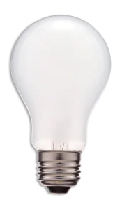 A clear incandescent light bulb with a metal screw base is centered on a white background, conveying a sense of simplicity and potential inspiration.